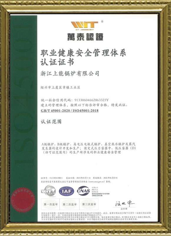 职业健康管理体系中文证书